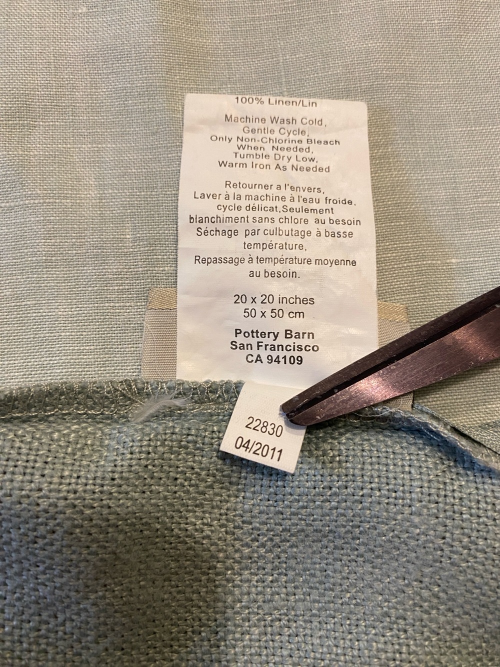 Set of 4 Pottery Barn blue 100% linen jute braid edge 20" x 20" pillow covers - Picture 14 of 15